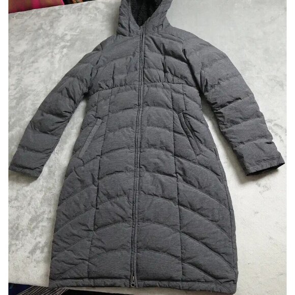prAna $279 Irina Long Down Quilted Urban Puffer Jacket Women's XS Gray Hooded